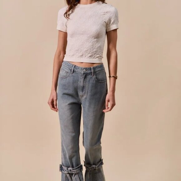 ✨NWT SO ME Floral Patterned Seamless Short Sleeve Top - Picture 7 of 9